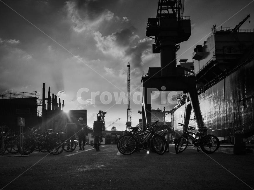 크레인,조선소,공업,중공업,산업,선박건조,흑백,모노톤,monochrome,black and white,산업,industry,industrial