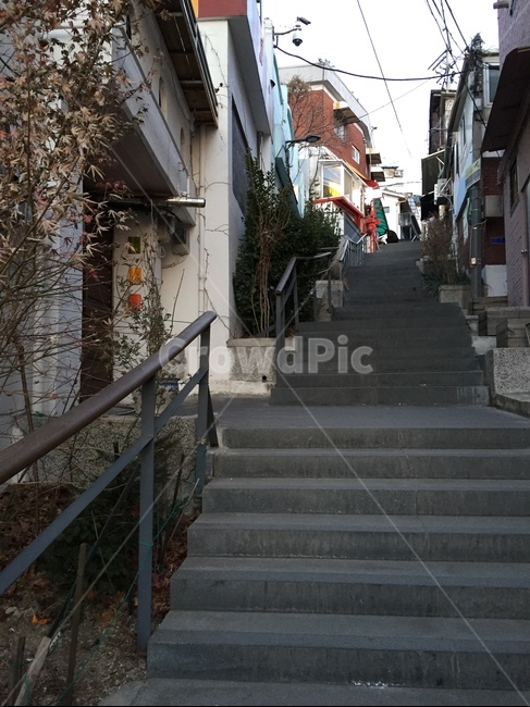 골목,계단,난간,골목길,길