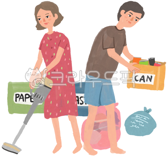 Separation of waste,home,family,couple,housework,cleaning