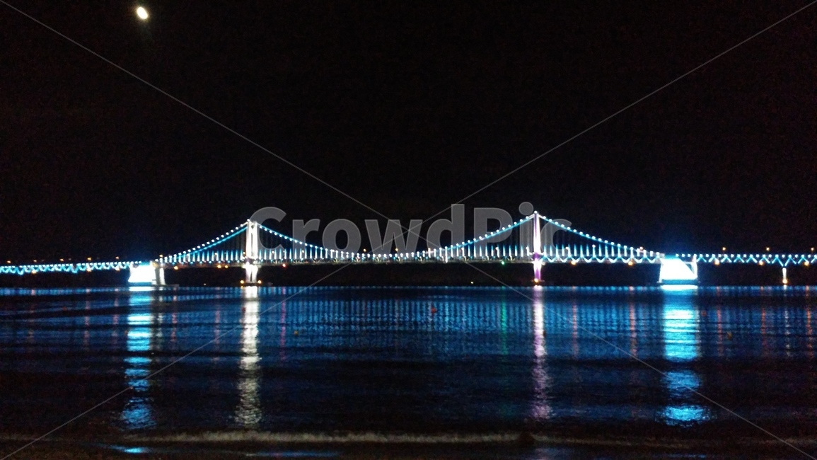 부산,광안리,광안대교,야경,밤,바다,달,배경,풍경
