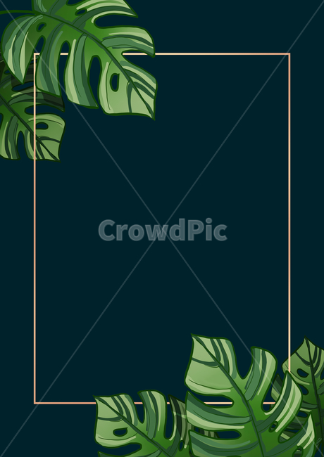 Botanical,title,gold,leaves,botanical,graphic,title frame,green,brochure,nature,invitation,gold border,leaf,plant illustration,plant,illustration,tropical plants,card,frame