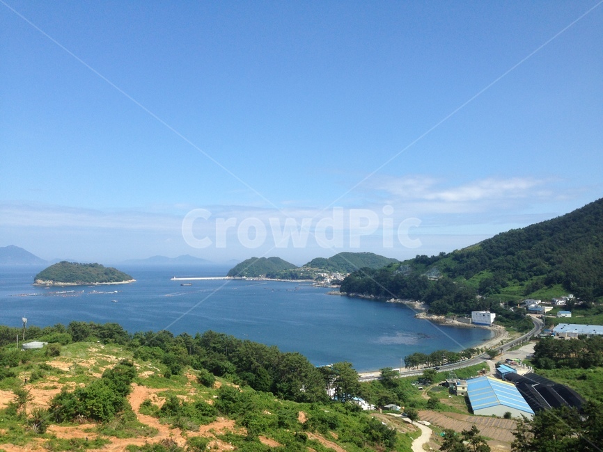 남해,산,바다,하늘,전경
