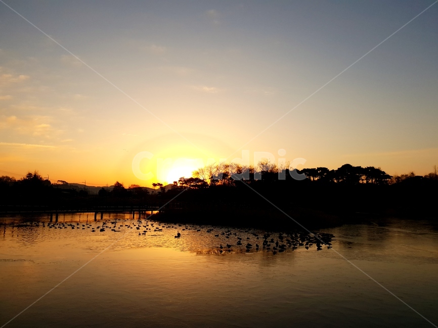 일출,호수,풍경,청둥오리,하늘,nature,자연,outdoors,옥외,dusk,황혼,sunset,일몰,sky,dawn,새벽,red sky,붉은 하늘,sunlight,햇빛