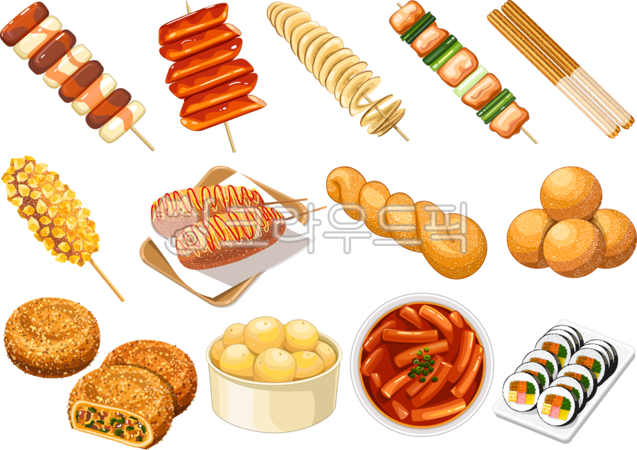 Hotdog,lunch,Potatoes,snack,Rice cake skewers,cow rice cake,Potato hot dog,Rest stop food,street food,potato,Korean food,Snacks,tteokbokki,Twisted Twist,potato chips,snack bar,Collection of snacks,Chicken Skewers,Glutinous rice pretzel,Rest area,Glutinous