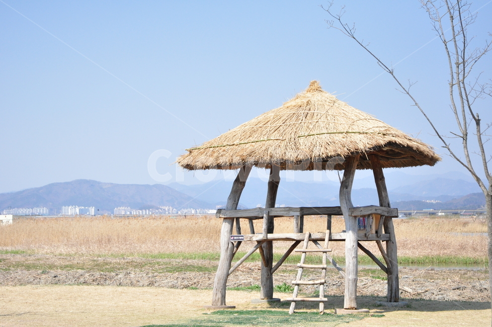 오두막,초가지붕,농촌,평온함,쉼터