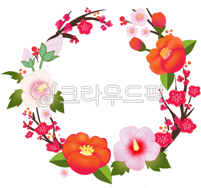 Flower frame,round frame,our country,love of country,Lunar New Year,Chuseok,Rose of Sharon,camellia,plum blossom,flower,decoration,flower decoration,wreath