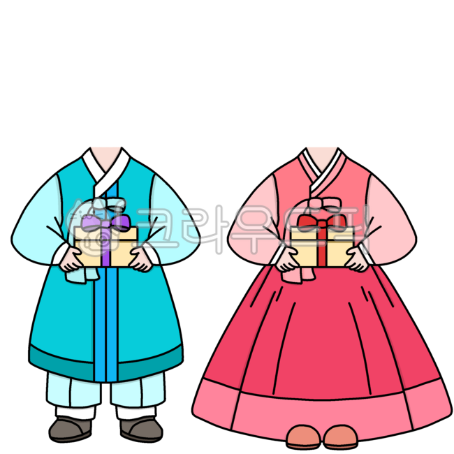 Hanbok,children wearing hanbok,men wearing hanbok,women wearing hanbok,traditional clothing,holidays,Lunar New Year,Chuseok,traditional clothes,jeogori,durumagi,sashes,Chuseok gifts,gifts,holiday gifts,children with gifts,national holidays