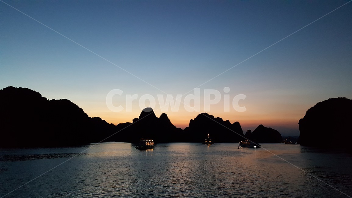 nature,자연,water,물,노을,sunset,하롱베이,halongbay