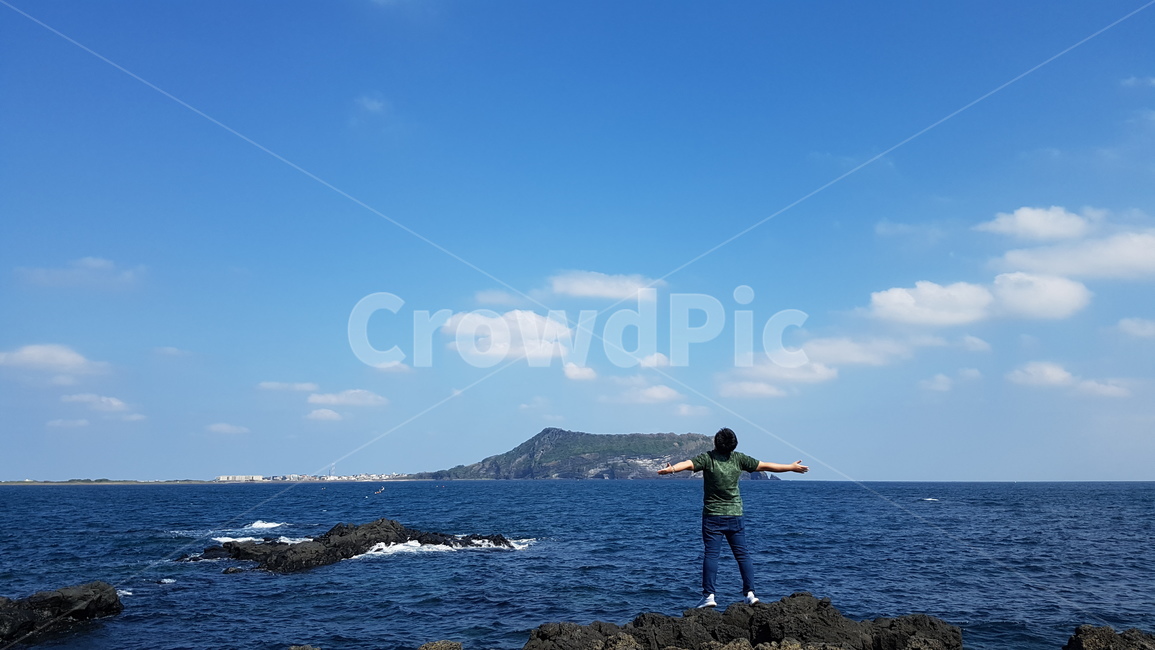 제주도,바다,수평선,배경,만세