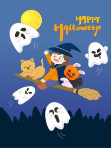 할로윈-할로윈데이-유령-고양이-빗자루